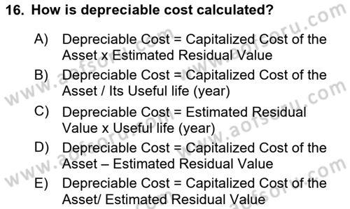 Accounting 2 Dersi 2021 - 2022 Yılı Yaz Okulu Sınav Soruları 16. Soru
