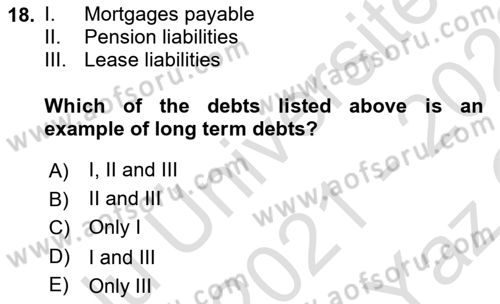 Accounting 2 Dersi 2021 - 2022 Yılı Yaz Okulu Sınav Soruları 18. Soru