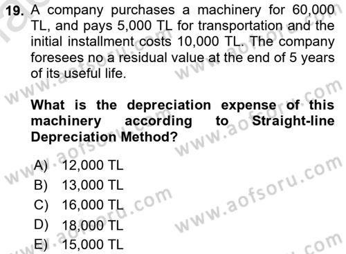 Accounting 2 Dersi 2021 - 2022 Yılı Yaz Okulu Sınav Soruları 19. Soru