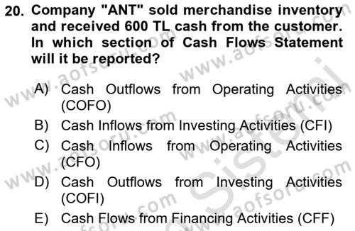 Accounting 2 Dersi 2021 - 2022 Yılı Yaz Okulu Sınav Soruları 20. Soru