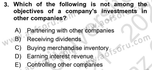 Accounting 2 Dersi 2021 - 2022 Yılı Yaz Okulu Sınav Soruları 3. Soru