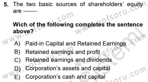 Accounting 2 Dersi 2021 - 2022 Yılı Yaz Okulu Sınav Soruları 5. Soru