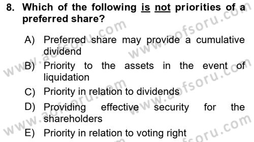 Accounting 2 Dersi 2021 - 2022 Yılı Yaz Okulu Sınav Soruları 8. Soru