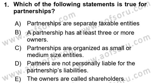 Accounting 2 Dersi 2022 - 2023 Yılı Yaz Okulu Sınav Soruları 1. Soru
