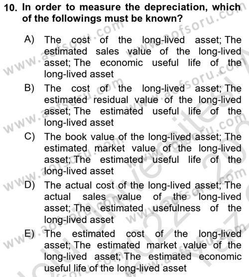 Accounting 2 Dersi 2022 - 2023 Yılı Yaz Okulu Sınav Soruları 10. Soru