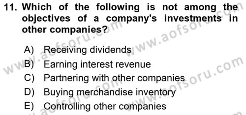 Accounting 2 Dersi 2022 - 2023 Yılı Yaz Okulu Sınav Soruları 11. Soru