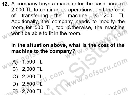 Accounting 2 Dersi 2022 - 2023 Yılı Yaz Okulu Sınav Soruları 12. Soru