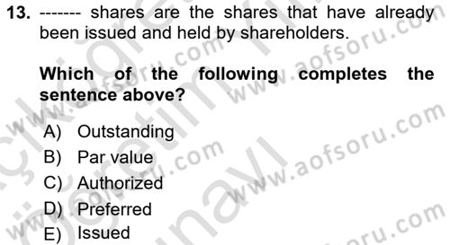Accounting 2 Dersi 2022 - 2023 Yılı Yaz Okulu Sınav Soruları 13. Soru