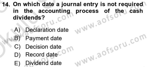 Accounting 2 Dersi 2022 - 2023 Yılı Yaz Okulu Sınav Soruları 14. Soru