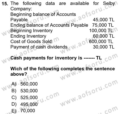 Accounting 2 Dersi 2022 - 2023 Yılı Yaz Okulu Sınav Soruları 15. Soru