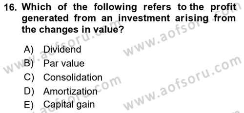Accounting 2 Dersi 2022 - 2023 Yılı Yaz Okulu Sınav Soruları 16. Soru