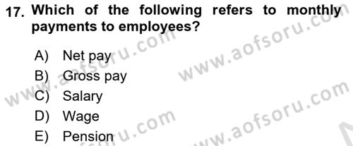Accounting 2 Dersi 2022 - 2023 Yılı Yaz Okulu Sınav Soruları 17. Soru