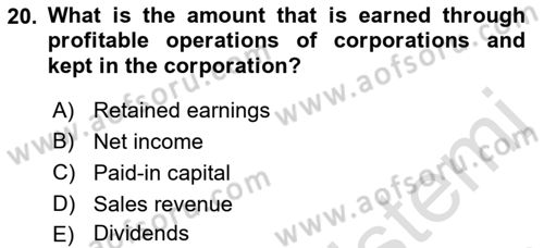 Accounting 2 Dersi 2022 - 2023 Yılı Yaz Okulu Sınav Soruları 20. Soru