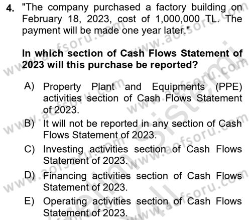 Accounting 2 Dersi 2022 - 2023 Yılı Yaz Okulu Sınav Soruları 4. Soru