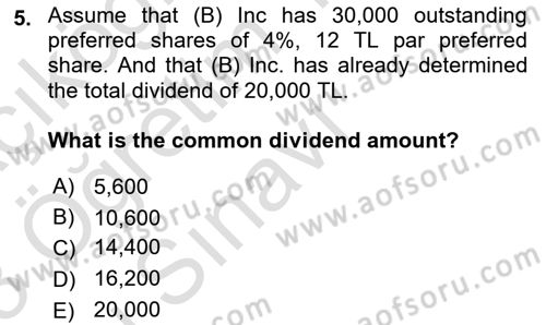Accounting 2 Dersi 2022 - 2023 Yılı Yaz Okulu Sınav Soruları 5. Soru