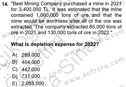 Accounting 2 Dersi 2023 - 2024 Yılı (Vize) Ara Sınav Soruları 14. Soru