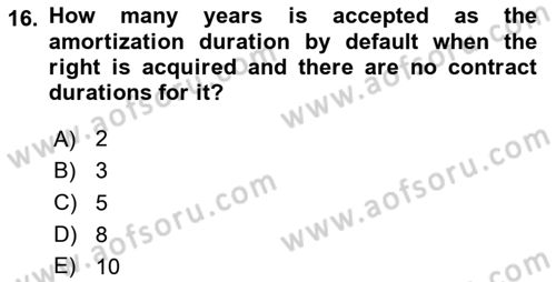 Accounting 2 Dersi 2023 - 2024 Yılı (Vize) Ara Sınav Soruları 16. Soru