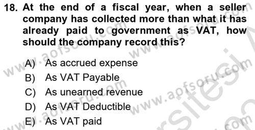 Accounting 2 Dersi 2023 - 2024 Yılı (Vize) Ara Sınav Soruları 18. Soru