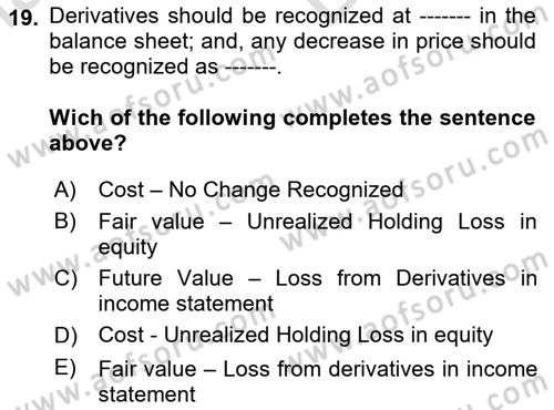 Accounting 2 Dersi 2023 - 2024 Yılı (Vize) Ara Sınav Soruları 19. Soru