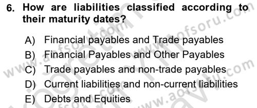 Accounting 2 Dersi 2023 - 2024 Yılı (Vize) Ara Sınav Soruları 6. Soru