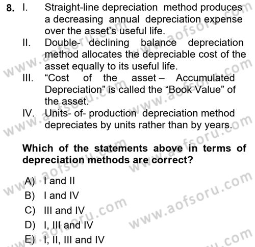 Accounting 2 Dersi 2023 - 2024 Yılı (Vize) Ara Sınav Soruları 8. Soru