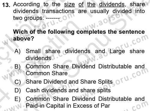 Accounting 2 Dersi 2023 - 2024 Yılı (Final) Dönem Sonu Sınav Soruları 13. Soru