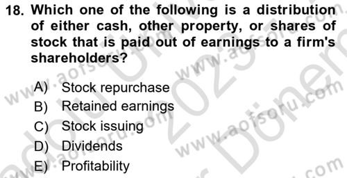Accounting 2 Dersi 2023 - 2024 Yılı (Final) Dönem Sonu Sınav Soruları 18. Soru