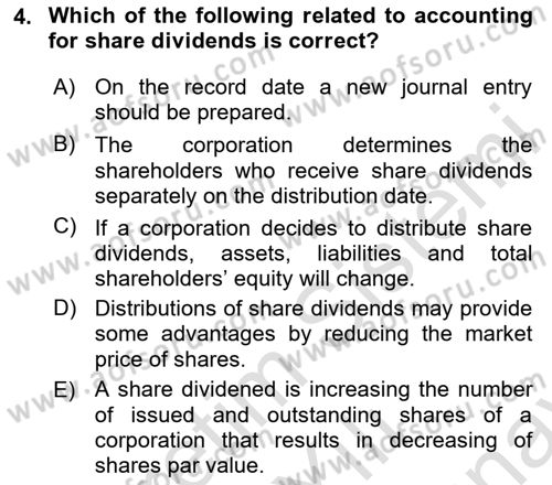 Accounting 2 Dersi 2023 - 2024 Yılı (Final) Dönem Sonu Sınav Soruları 4. Soru