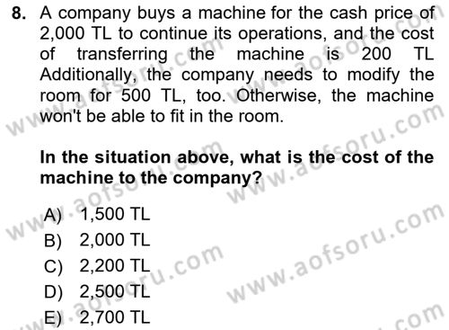 Accounting 2 Dersi 2023 - 2024 Yılı (Final) Dönem Sonu Sınav Soruları 8. Soru