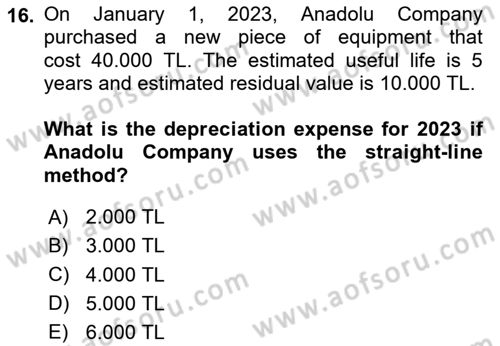 Accounting 2 Dersi 2023 - 2024 Yılı Yaz Okulu Sınav Soruları 16. Soru