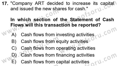 Accounting 2 Dersi 2023 - 2024 Yılı Yaz Okulu Sınav Soruları 17. Soru