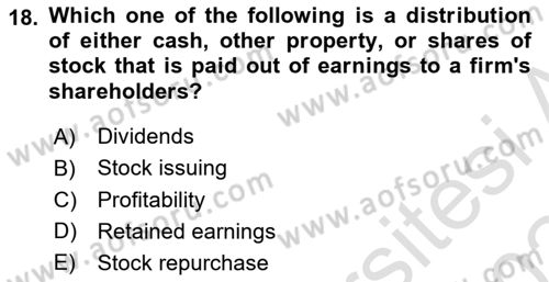 Accounting 2 Dersi 2023 - 2024 Yılı Yaz Okulu Sınav Soruları 18. Soru