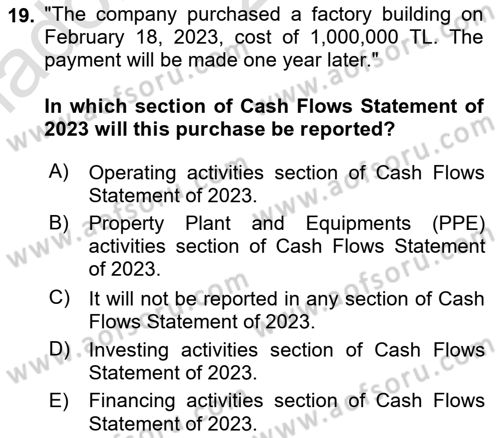 Accounting 2 Dersi 2023 - 2024 Yılı Yaz Okulu Sınav Soruları 19. Soru