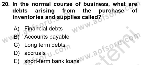 Accounting 2 Dersi 2023 - 2024 Yılı Yaz Okulu Sınav Soruları 20. Soru