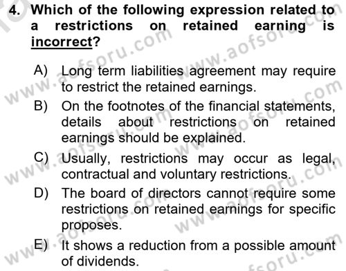 Accounting 2 Dersi 2023 - 2024 Yılı Yaz Okulu Sınav Soruları 4. Soru