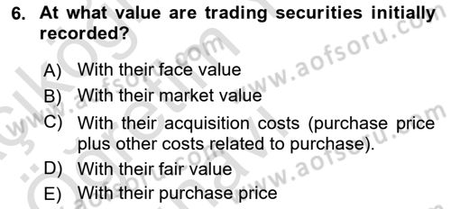 Accounting 2 Dersi 2023 - 2024 Yılı Yaz Okulu Sınav Soruları 6. Soru
