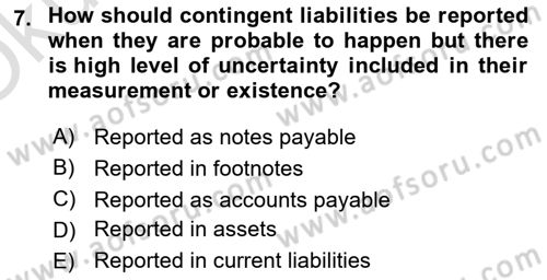 Accounting 2 Dersi 2023 - 2024 Yılı Yaz Okulu Sınav Soruları 7. Soru