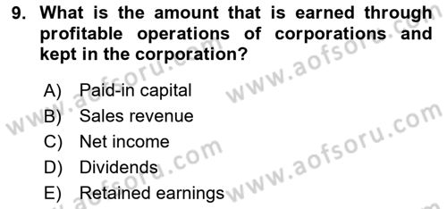 Accounting 2 Dersi 2023 - 2024 Yılı Yaz Okulu Sınav Soruları 9. Soru