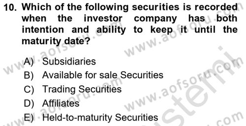 Accounting 2 Dersi 2024 - 2025 Yılı (Vize) Ara Sınav Soruları 10. Soru