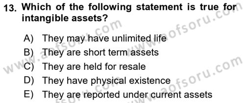 Accounting 2 Dersi 2024 - 2025 Yılı (Vize) Ara Sınav Soruları 13. Soru