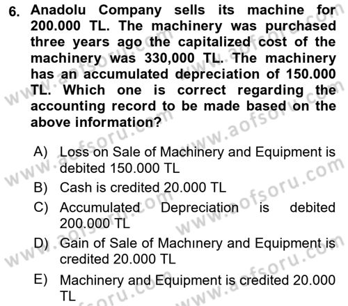 Accounting 2 Dersi 2024 - 2025 Yılı (Vize) Ara Sınav Soruları 6. Soru