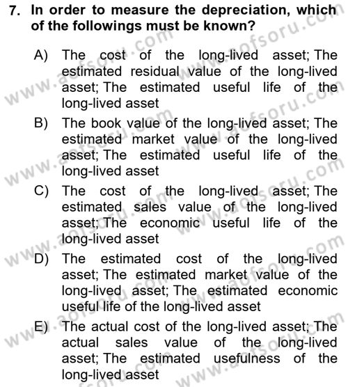 Accounting 2 Dersi 2024 - 2025 Yılı (Vize) Ara Sınav Soruları 7. Soru