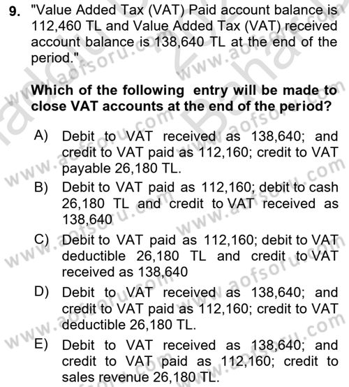 Accounting 2 Dersi 2024 - 2025 Yılı (Vize) Ara Sınav Soruları 9. Soru