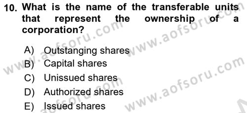 Accounting 2 Dersi 2024 - 2025 Yılı (Final) Dönem Sonu Sınav Soruları 10. Soru