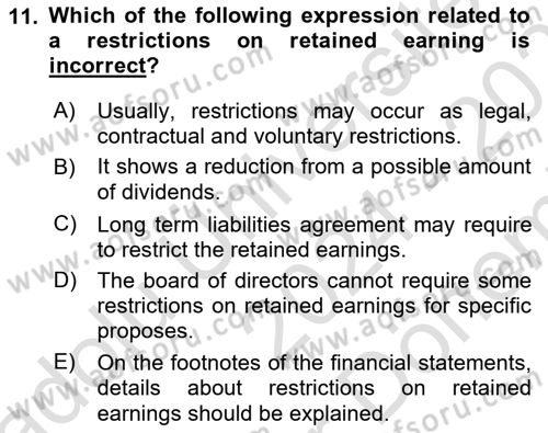 Accounting 2 Dersi 2024 - 2025 Yılı (Final) Dönem Sonu Sınav Soruları 11. Soru