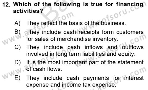 Accounting 2 Dersi 2024 - 2025 Yılı (Final) Dönem Sonu Sınav Soruları 12. Soru