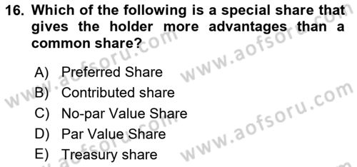 Accounting 2 Dersi 2024 - 2025 Yılı (Final) Dönem Sonu Sınav Soruları 16. Soru