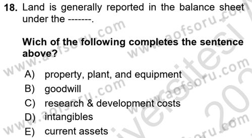 Accounting 2 Dersi 2024 - 2025 Yılı (Final) Dönem Sonu Sınav Soruları 18. Soru