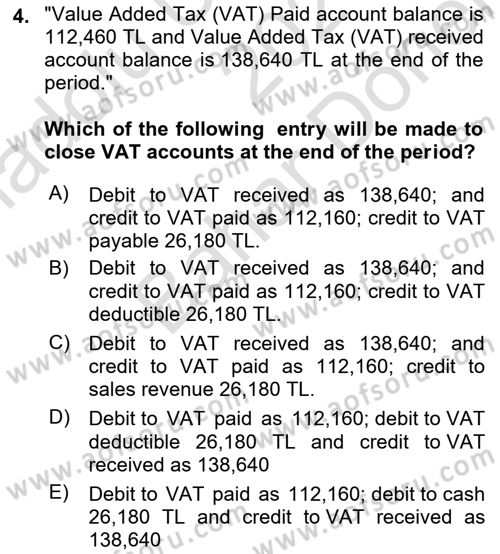 Accounting 2 Dersi 2024 - 2025 Yılı (Final) Dönem Sonu Sınav Soruları 4. Soru