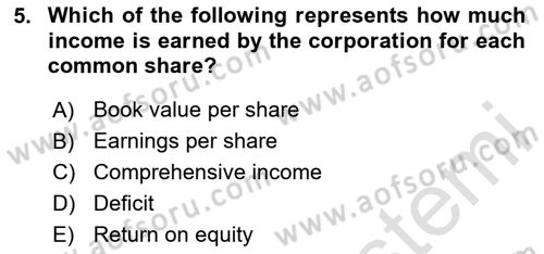 Accounting 2 Dersi 2024 - 2025 Yılı (Final) Dönem Sonu Sınav Soruları 5. Soru